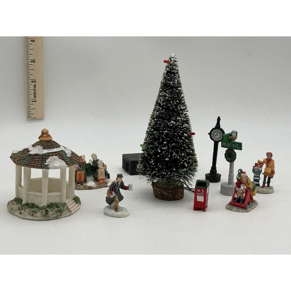 Vintage Home Town America Christmas Village Accessory Lot Gazebo Tree Figures